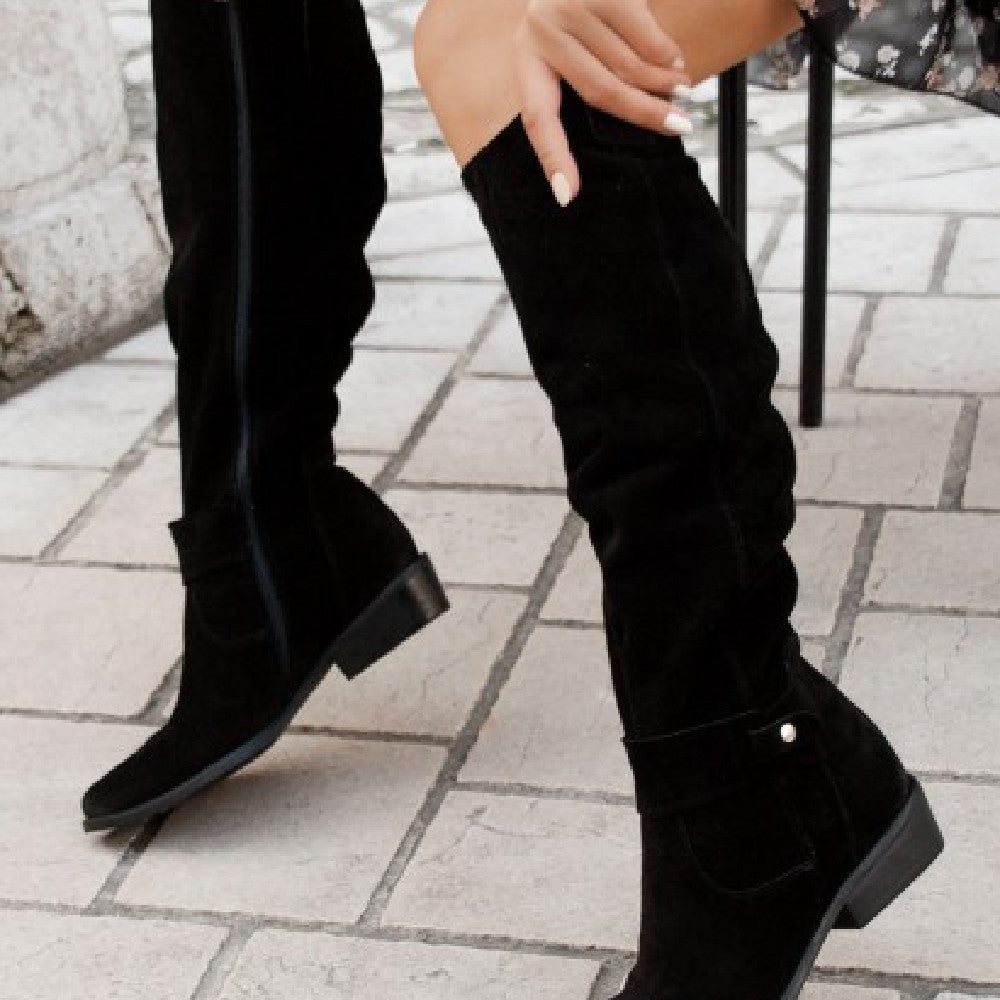 Rivani™ | Bottes hauteur genou en daim doux — style artisanal & confort urbain