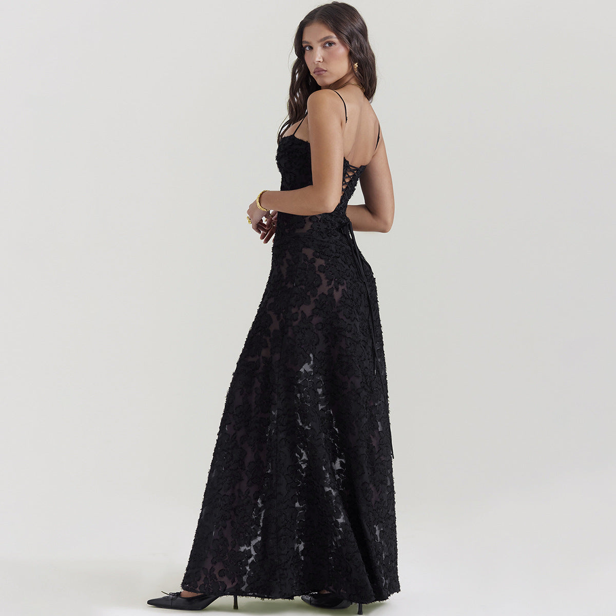 Katy™ | Robe Satinée à Dos Lacé - Élégance Romantique et Confort Luxueux - Image 5