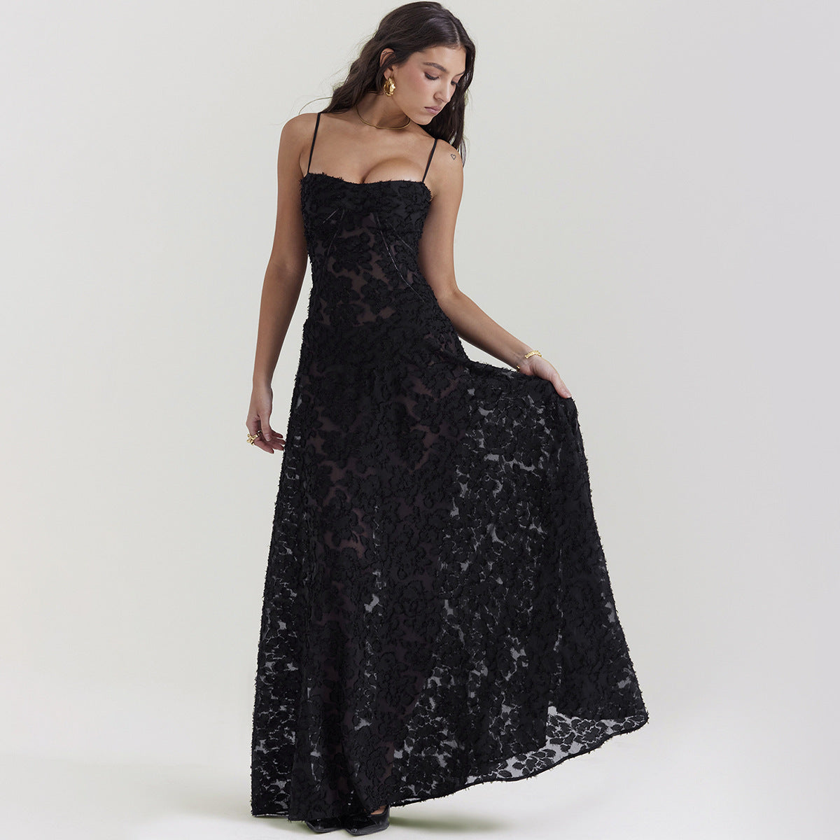 Katy™ | Robe Satinée à Dos Lacé - Élégance Romantique et Confort Luxueux - Image 3